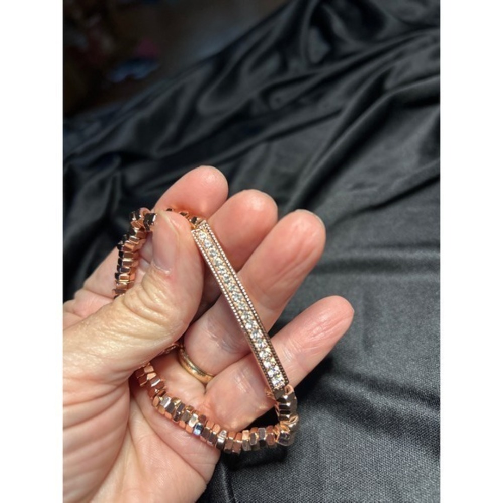 NWT Park Lane Serena Rose Gold Tone Bracelet OS Crystal Bar Hexagon Stretch - Picture 5 of 5
